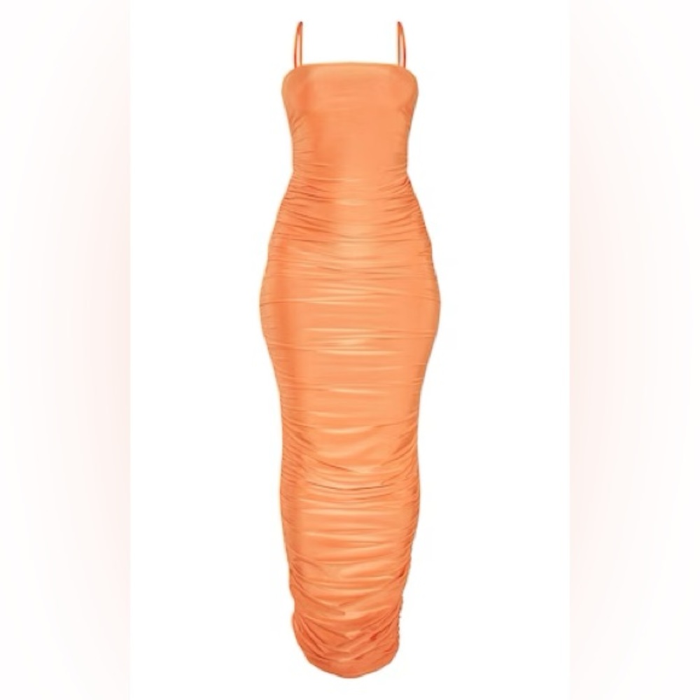 Pretty Little Thing Orange Strappy Slinky Ruched Back Maxi Dress